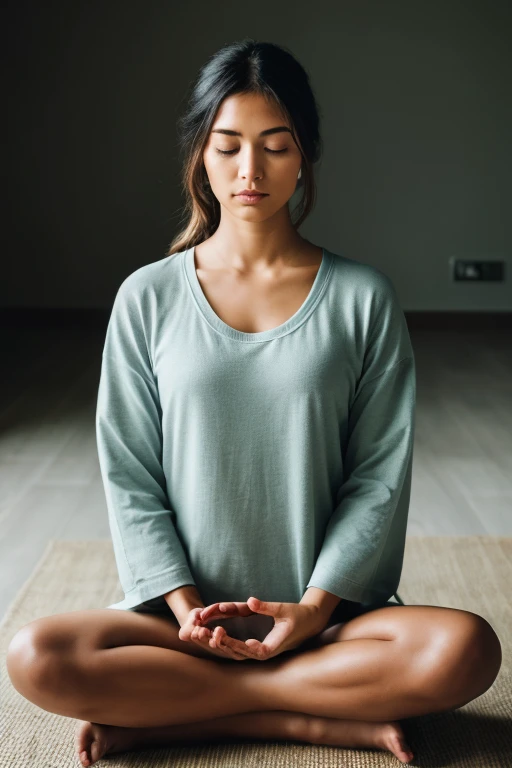 Ultra-realistic image of a person practicing meditation in a peaceful environment.