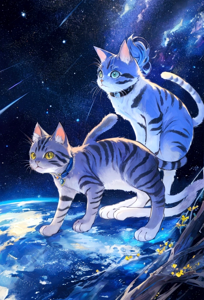 a cat, beautiful colored cat, space theme.