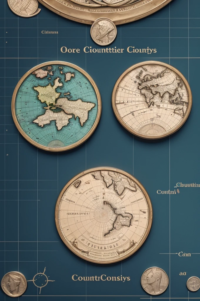 A realistic map, show coins of the countrys.