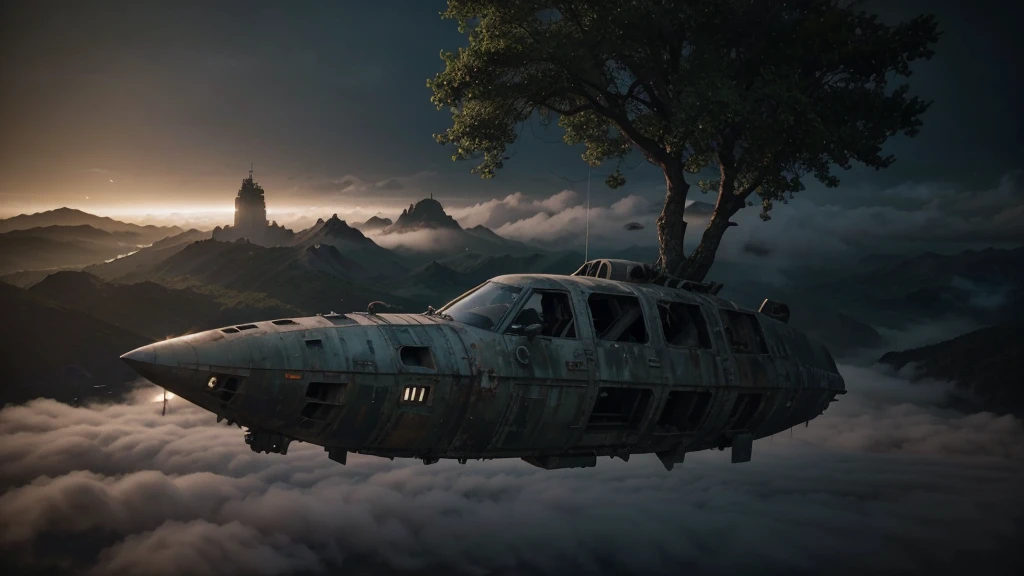 a military's bass's in the middle of a forest with trees and fog in the, stunning vfx, incredible vfx, an intact ancient alien ship, epic cinematic matte painting, alien ship wreck, insanely detailed matte painting, ruined alien structures, from a 2 0 1 9 sci fi 8 k movie, an immense floating castle, destroyed ship, epic and cinematic view, still from a live action movie, abandoned rocket ship, spectacular cinematic scene, aerial footage, very realistic cinematic, hyperrealistic matte painting, very detailed cinematic, highly detailed vfx, drone footage