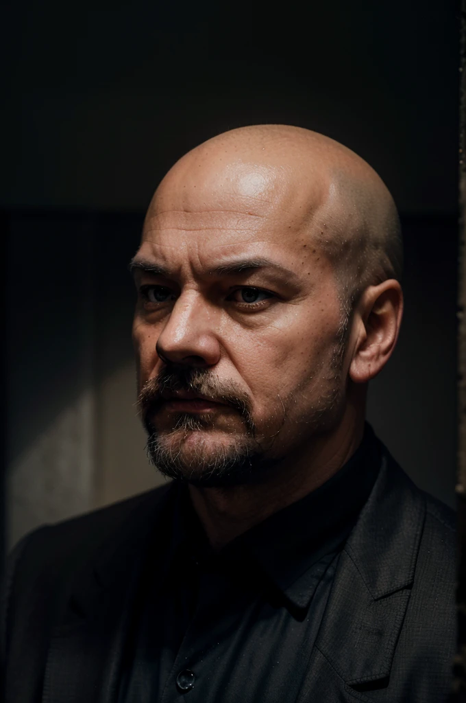 Lenin, middle aged man with short beard, serious expression, bald, Lenin в окружении мелкой буржуазии, Lenin говорит, Oil painting, dark colors, dramatic lighting, Chiaroscuro, high contrast, Photorealism, masterpiece, 8K, hyperdetailing, Sharp Focus, cinematic composition, moody atmosphere, dramatic shadows, Warm colors, cool colors