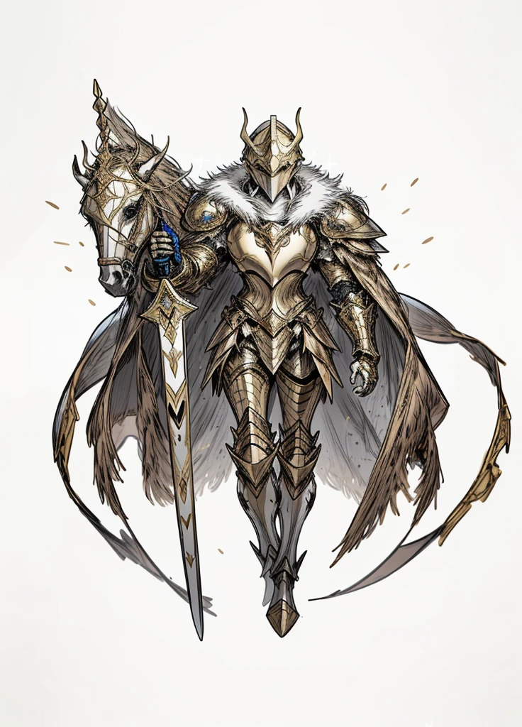 1boy, full face helmet, golden fur,golden saint, epic armor, legendary weapon, handsome man, elegant clothes,holy knight, (high resolution, high detail, The best quality)