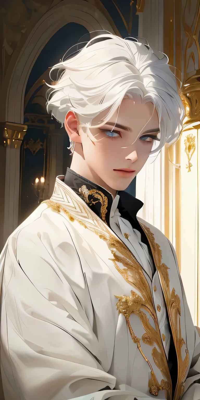a man with a royal look, white  hair, light eyes and eyelashes, It&#39;s impressive