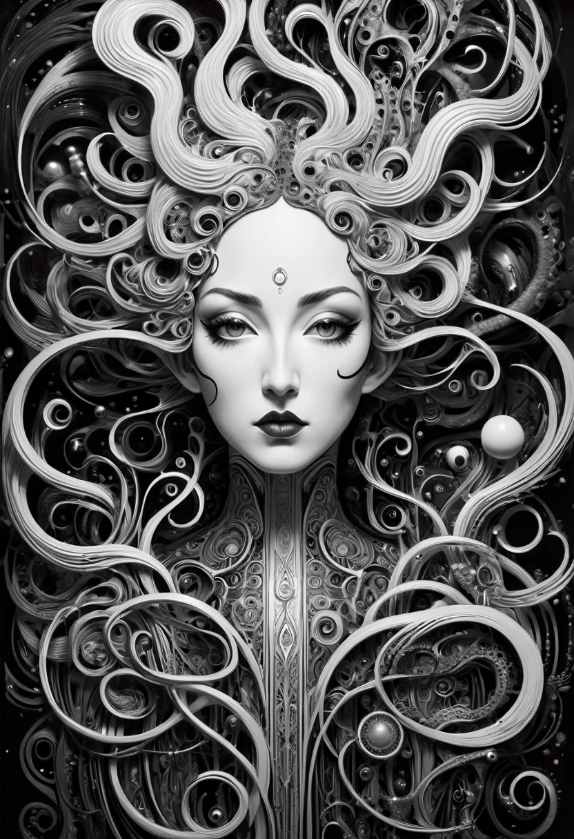 Surrealist art , masterpiece,best quality, surrealistic,tuyawang,abstract,doodle art, A random person with a face, a character portrait by Aubrey Beardsley, behance contest winner, pop surrealism, detailed painting, very detailed, minimalist, skeuomorphic, airbrush artwork, intricate, elegant, highly detailedDaddyoam box art, steampunk, biopunk, 8k, hd, matte painting, explanatory and lovecraftian, cosmic horror, high detail, award winning masterpiece with incredible details, --ar 2:3