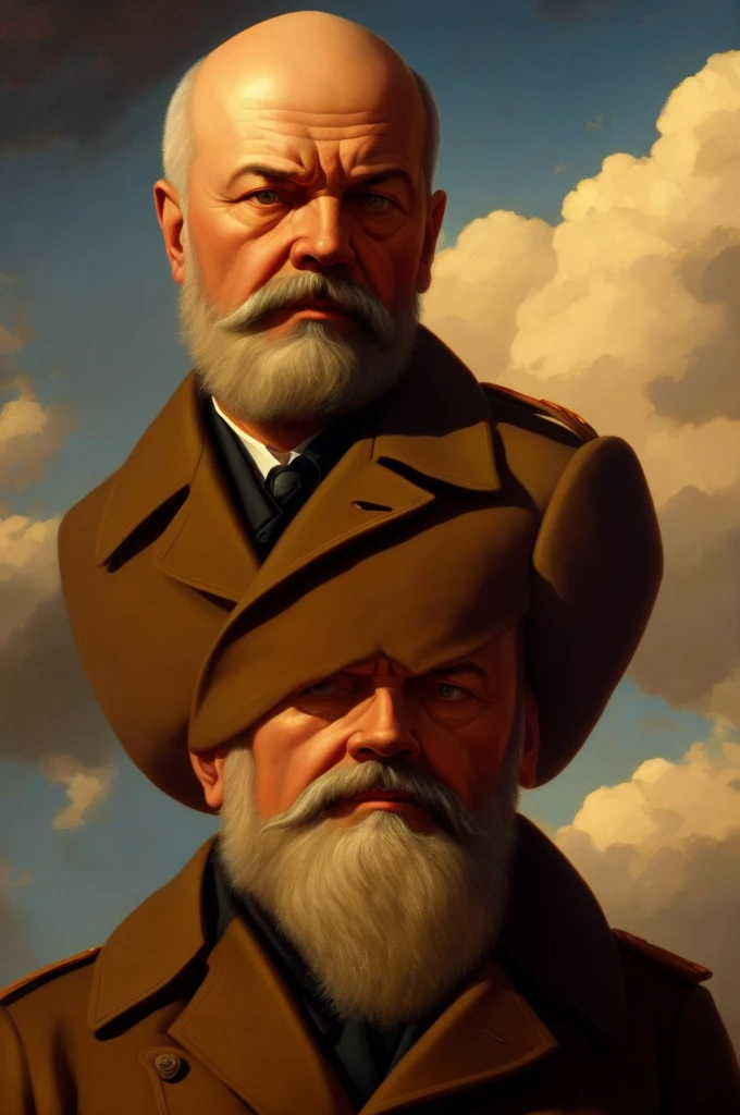 Lenin, middle aged man with short beard, serious expression, bald, Lenin в окружении мелкой буржуазии, Lenin говорит, Oil painting, dark colors, dramatic lighting, Chiaroscuro, high contrast, Photorealism, masterpiece, 8K, hyperdetailing, Sharp Focus, cinematic composition, moody atmosphere, dramatic shadows, Warm colors, cool colors