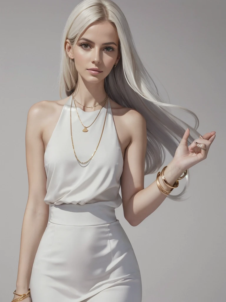 best quality, masterpiece,white hair, gold eyes,white clothes, looking up, upper body,hair strand,Fair skin,side braids