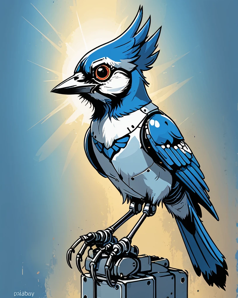  Vector art, Robotic blue Jay, bright light, Adobe Lightroom, Pixabay, artstation, 