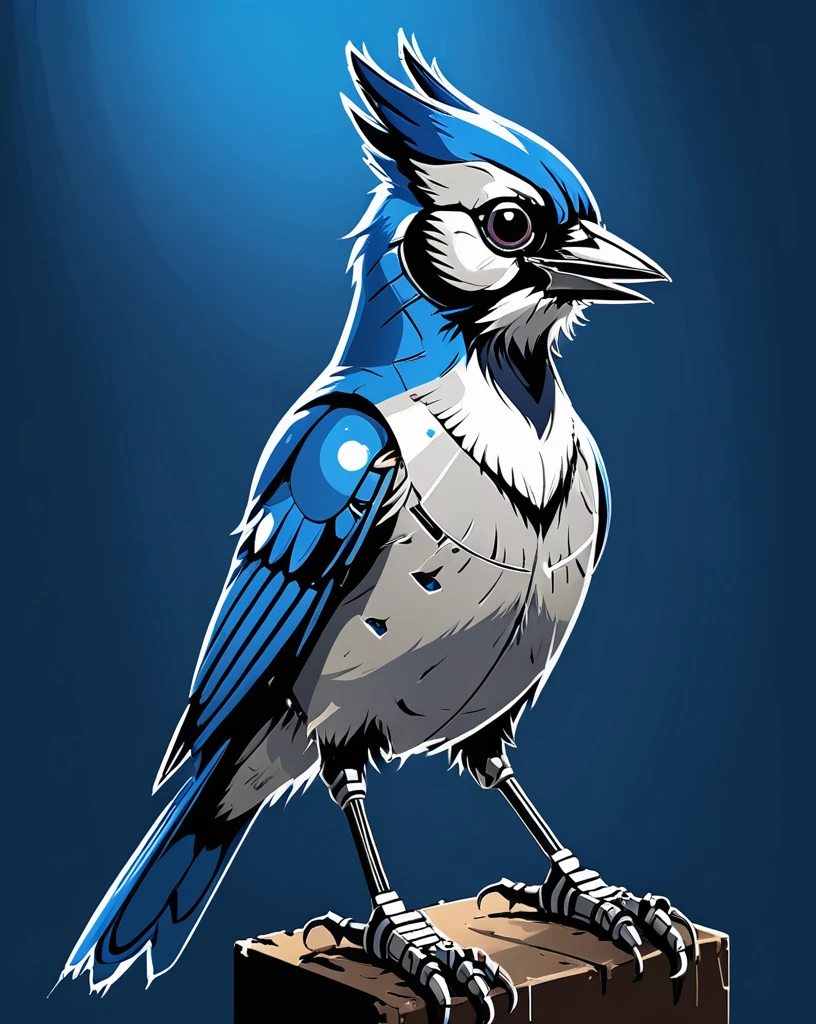 Vector art, Robotic blue Jay, bright light, Adobe Lightroom, Pixabay, artstation,