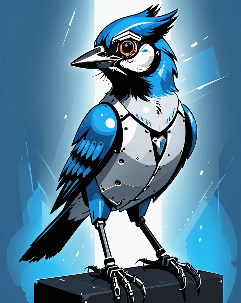 Vector art, Robotic blue Jay, bright light, Adobe Lightroom, Pixabay, artstation,