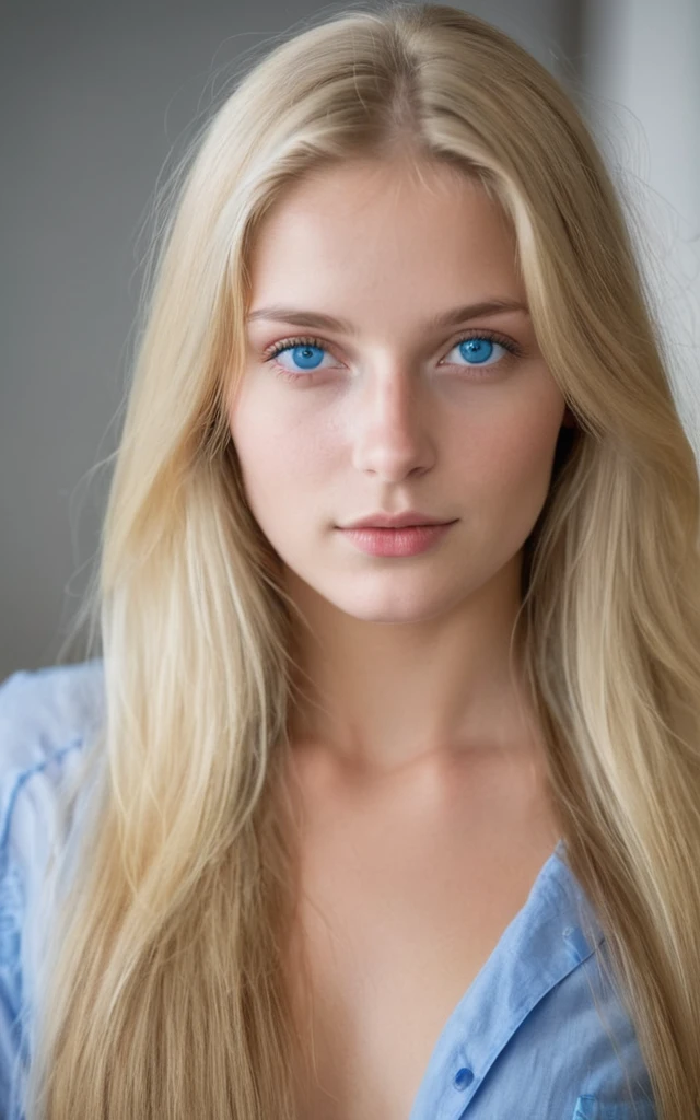 25 years old germanic woman blond hair and blue eyes with long hair