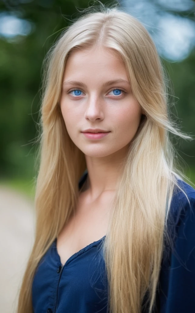 25 years old germanic woman blond hair and blue eyes with long hair