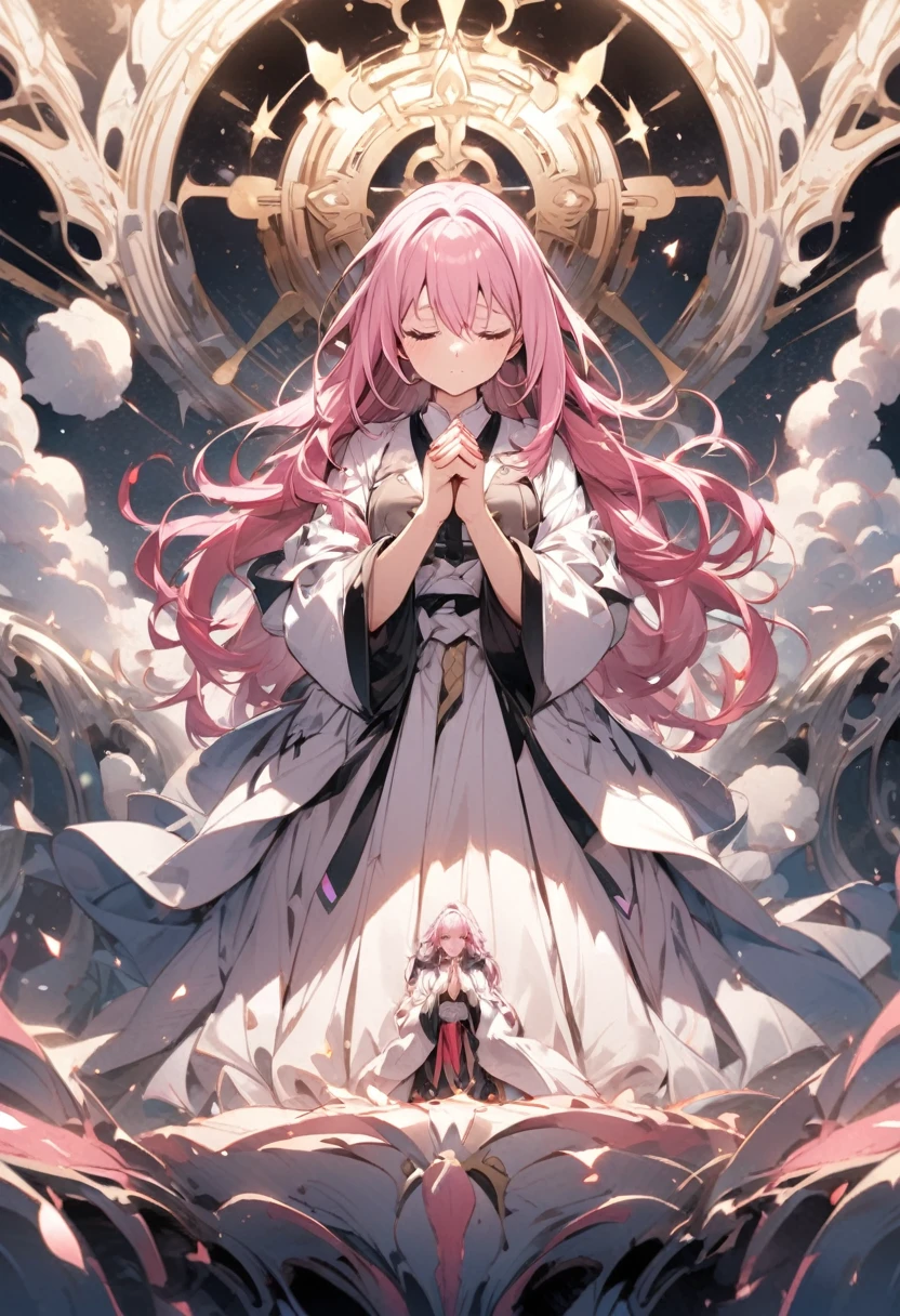 Praying with folded hands、Experienced Sister、whole body、Pink Hair