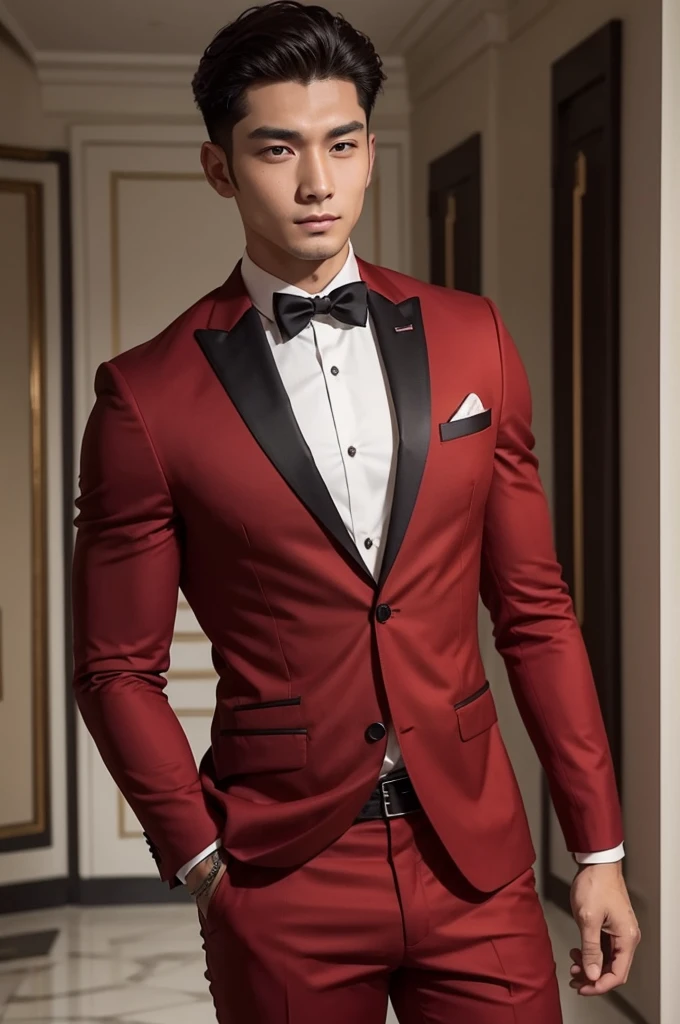 Red-skinned strong man in an elegant suit