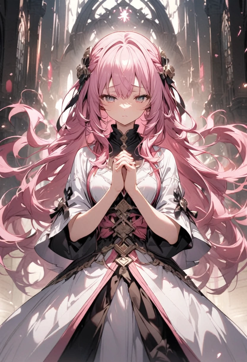 Praying with folded hands、Experienced Sister、whole body、Pink Hair