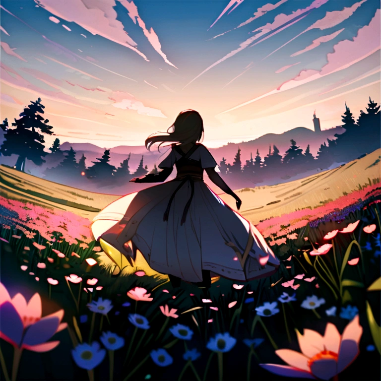 Zelda as a , field of flowers