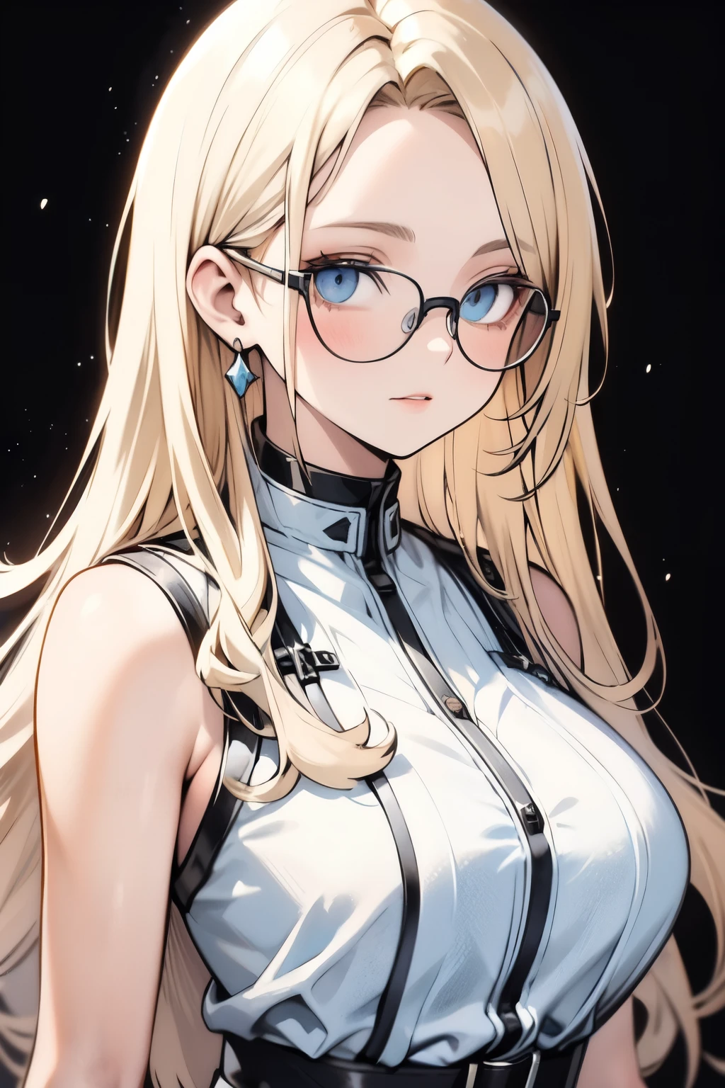 ((best quality)), ((masterpiece)), (detailed), beautiful young adult women, long blonde hair, detailed and well-proportioned blue eyes, blue eyes, wearing glasses