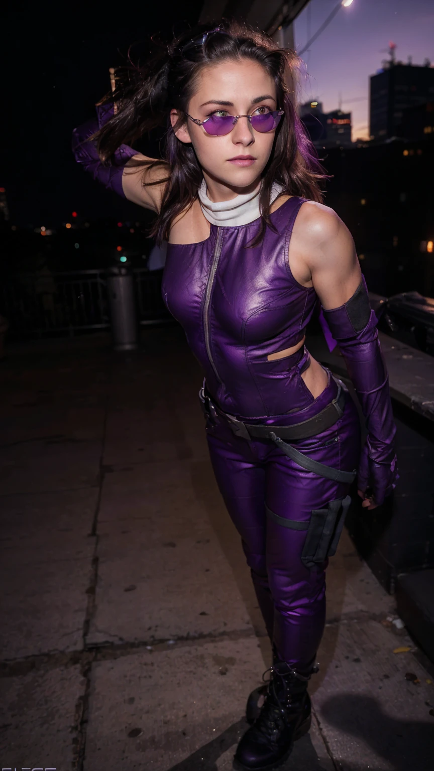 (masterpiece), (photorealistic1.4), (1 girl), (solo), (best quality), (epiCRealLife), (kateb2023 costume), (kateb2023 bodysuit), (young woman), (show cleavage), (sks woman smile), (white scarf), (night time), (light smile),, (latex nsfw outfit), (elbow gloves), (abs), (flash photography), (flashphoto), (cowboy shots), (outdoor), (street of new york), (at night),