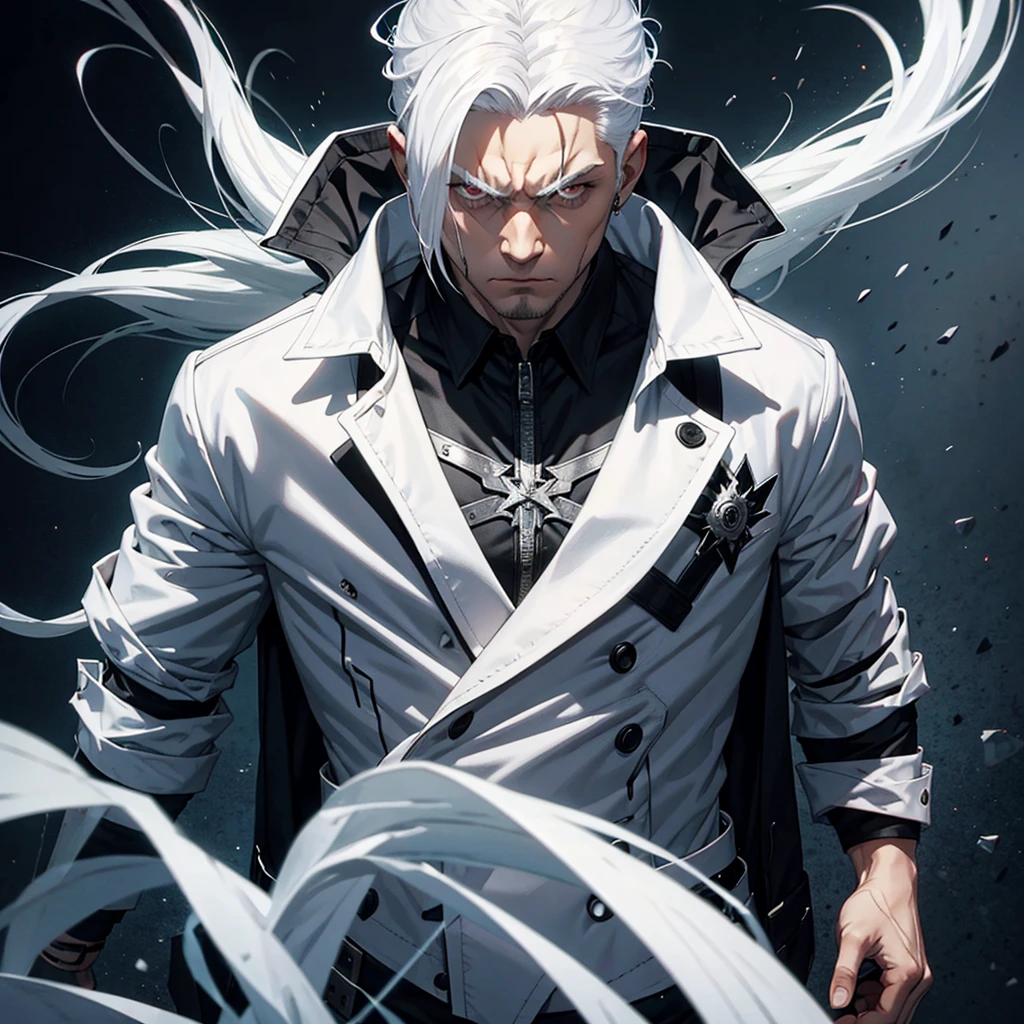 White hair, badass, mean looking, young man