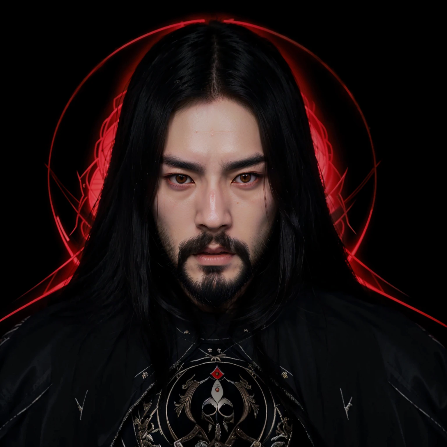 blurred image of a man with long black hair and a beard, takato yomamoto. 4K, inspired by Wu Bin, Retrato de Jossi do Blackpink, male vampire of the banu hakim clan, inspired by Kim Deuk-sin, darksynth character portrait, cute japanese demon boy, kanliu666, portrait of a cyberpunk samurai
