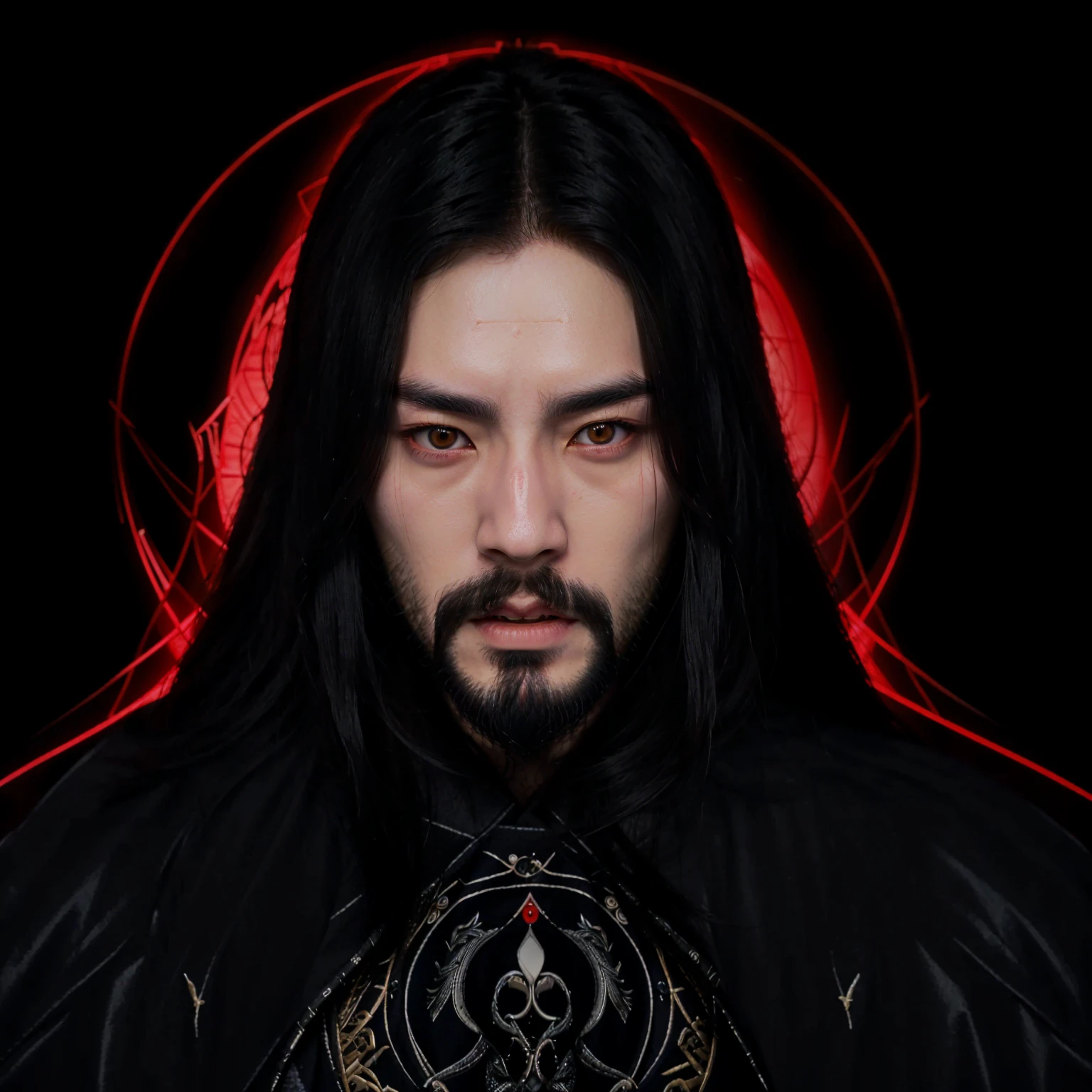 blurred image of a man with long black hair and a beard, takato yomamoto. 4K, inspired by Wu Bin, Retrato de Jossi do Blackpink, male vampire of the banu hakim clan, inspired by Kim Deuk-sin, darksynth character portrait, cute japanese demon boy, kanliu666, portrait of a cyberpunk samurai