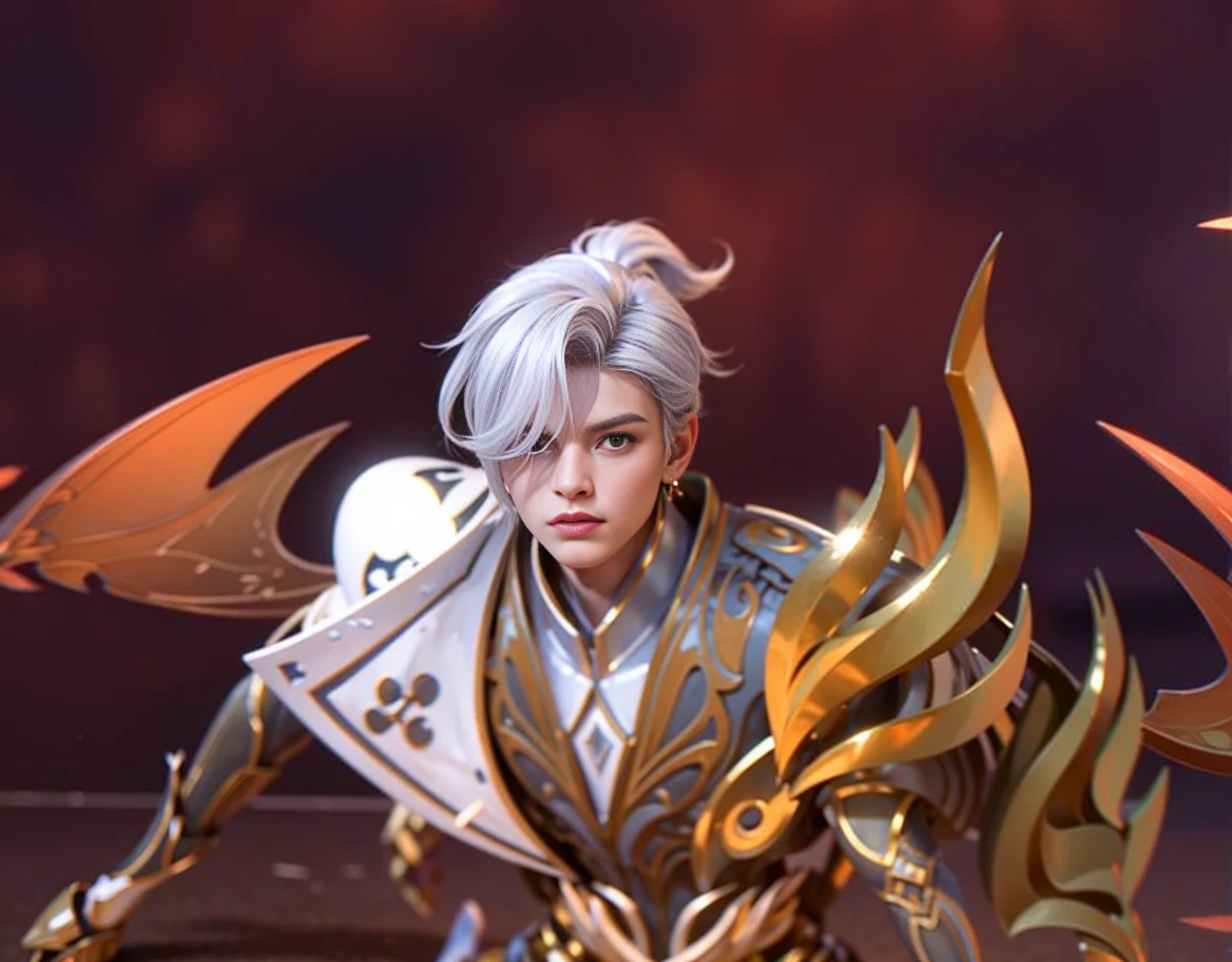 Handsome boy, best quality, photo, 4k,looking at viewer,full body,wear platinum armor,
