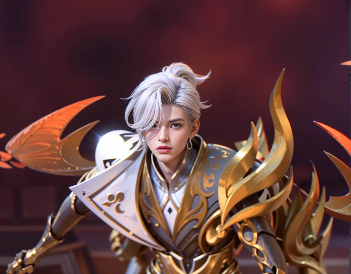 Handsome boy, best quality, photo, 4k,looking at viewer,full body,wear platinum armor,