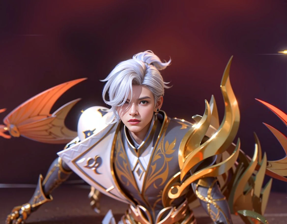 Handsome boy, best quality, photo, 4k,looking at viewer,full body,wear platinum armor,