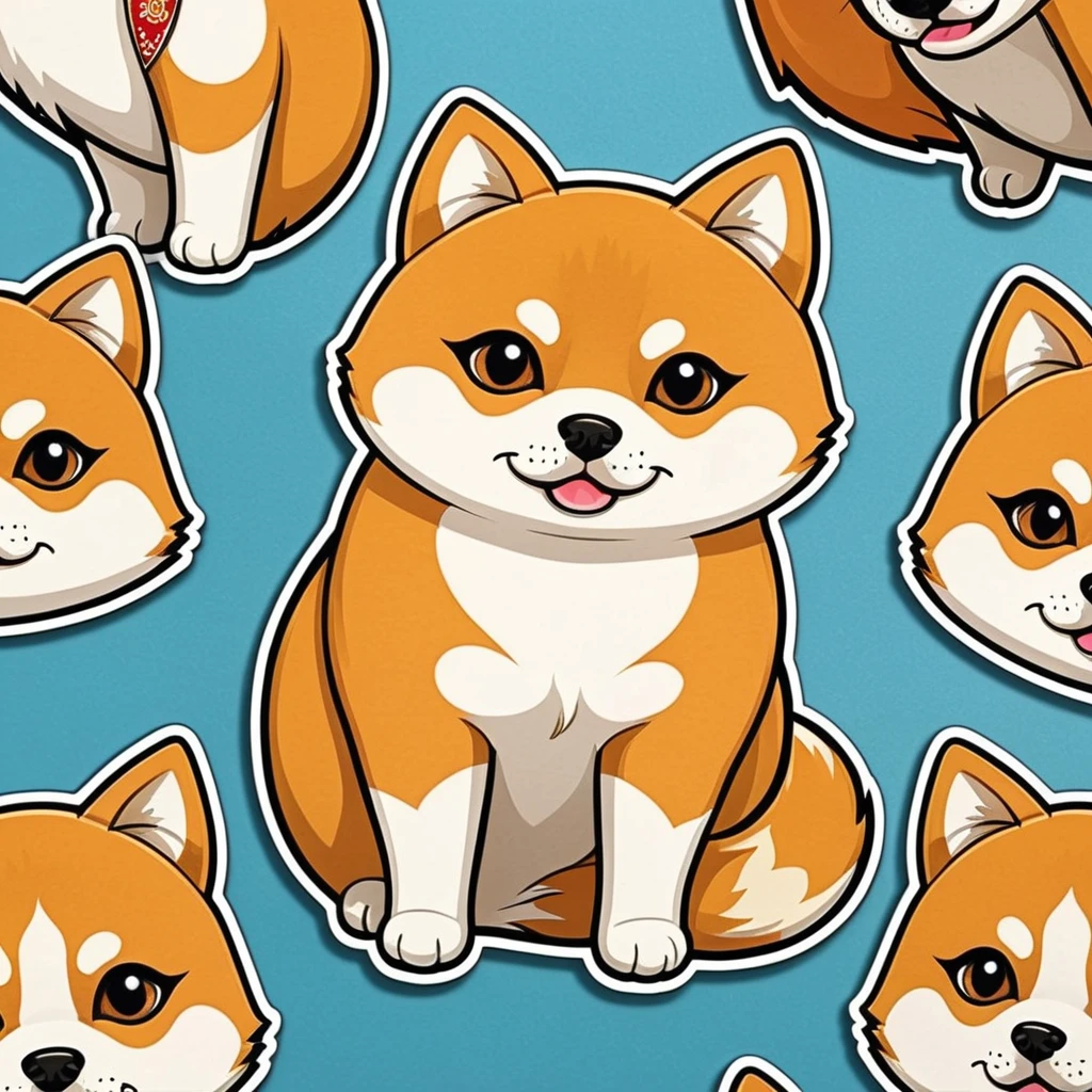 Design of fabric stickers for clothes, cartoon cat, Shiba Inu clothing sticker, A high resolution, high detail, cartoon style waiting to start 
