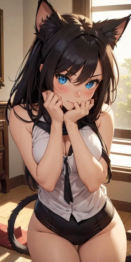 Another lesson and everyone starts to pack their materials, including Lara, a beautiful and cute girl, Lara is the president of the student council. You have a dangerous secret.
You stay in the room while Lara leaves and halfway there you realize that she forgot something and return to the room.
When Lara arrives in the room you see a cute scene, you alone licking yourself and with cat ears.
Lara: You, what do you mean?
You get all blushy and shy and hide your cat ears with your hand