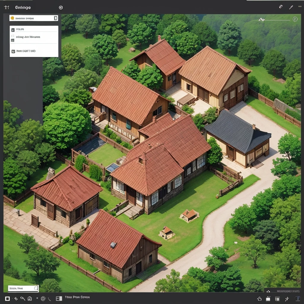 create a map of a small village with two houses, rpg maker style map with top view, chrono trigger style