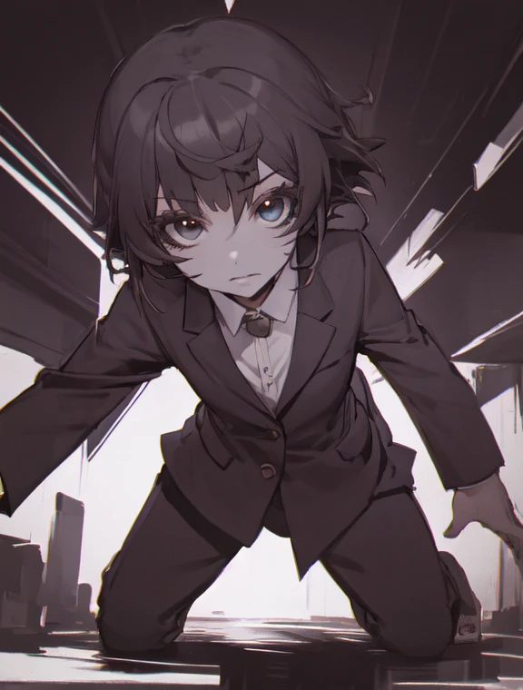 dynamic pose, himeno,short hair,eyepatch,formal, (best quality, masterpiece, RAW photo,ultra-detailed:1.2), 1girl,solo