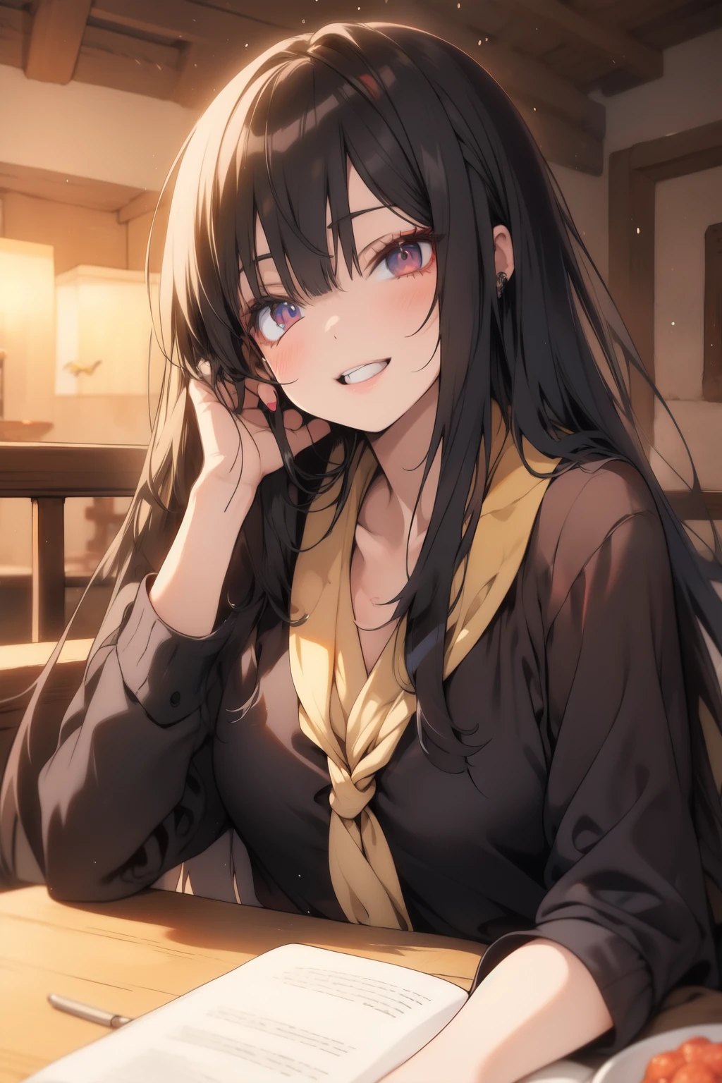 Anime mother with long hair and dark eyes