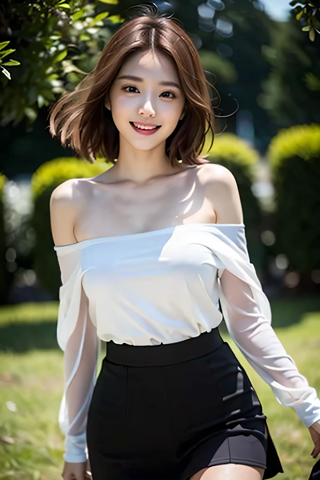 (((A beautiful woman standing in a windy park:1.3))),(Hair blowing up in the strong wind:1.3),(Shirt floating in strong wind:1.3),(Skirt floating in strong wind:1.3),Hold down the rising frilled skirt with your hands:1.3),Off the shoulder,White shirt,Looking at the audience,whole body,From above,look up,Beautiful Hands,(Reddish brown wet shiny short messy hair),Blushing cheeks,Pointed red mouth,Big Breasts,Accentuate your breasts,Perfect body curves,Beautiful clavicle,((Expressing happiness through facial expressions:1.3))),Nice face,
Detailed clothing features,Detailed hair features,Detailed facial features,Looking at the camera,,(Dynamic and sexy pose),Cinematic Light,(Highest quality,Written boundary depth,Intricate details,The contrast of light and shadow makes the subject appear three-dimensional,) ,Digital single-lens reflex camera, (Photorealistic),(Picture Mode Ultra HD,)