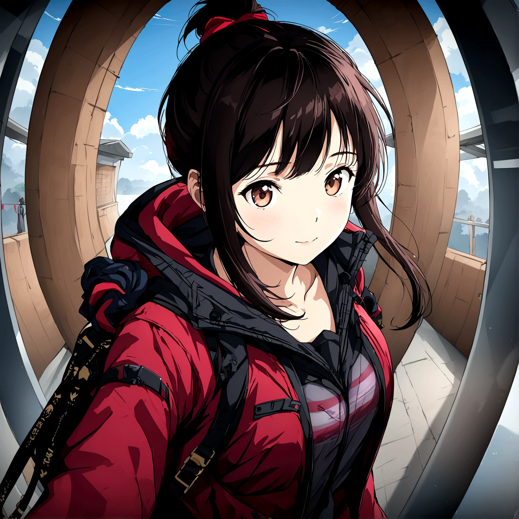 (Digital Artwork: 1.3), high quality, masterpiece, Top quality, Super Detail, illustration, [4K Digital Art]!!、 Kyoto Animation Style, A woman, clavicle Beauty, clavicle, Light, hope, Blue sky, positive, challenge, motivation, Light彩, Dynamic perspective