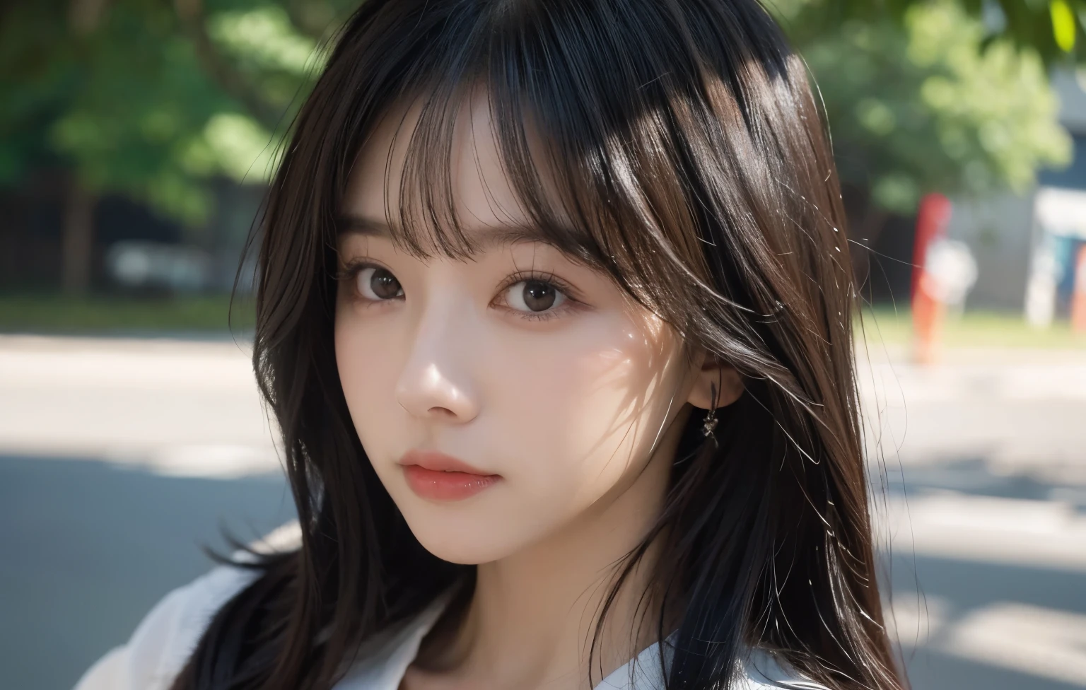 、(Highest quality,masterpiece:1.3,Ultra-high resolution,),(Ultra-detailed,Caustics),(Photorealistic:1.4,RAW shooting,)Ultra-Realistic Capture,Very detailed,High resolution 16K for human skin、 The skin texture is natural、The skin looks healthy、The color is also uniform.、 Use natural light and color,One Woman,Japanese,,cute,Black-haired,long-length hair,(Depth of written boundary、chromatic aberration、、Wide range of lighting、Natural Shading、)、(Hair swaying in the wind:1.2)、22 years old、ストリートスナップ