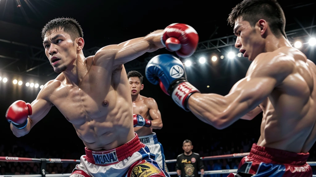 make a muay thai banner with man fighting