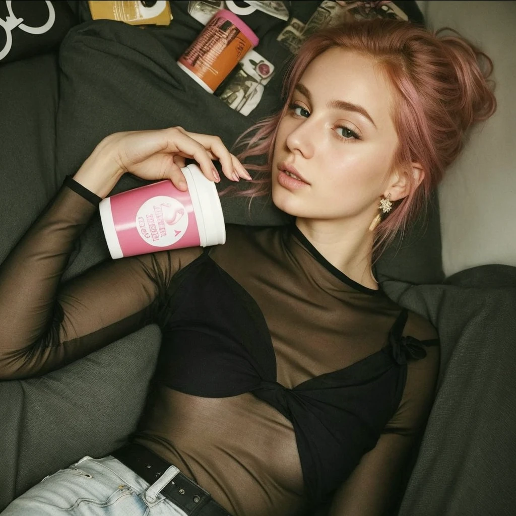 (())), 25-year-old Caucasian French girl with shoulder-length messy pink hair, adorned with , hair l . Captured in the best quality, this illustration serves as a 4K wallpaper,