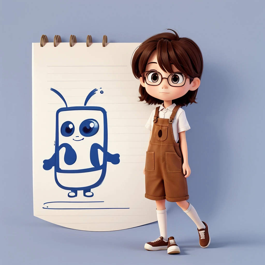 Create an artistic image of a cute, cartoonish character peeking through the lines of a piece of lined notebook paper. The character should look as if it is trapped between the lines, using its hands to push the lines apart. The background should be a simple, lined notebook page, emphasizing the contrast between the character and the paper. The character should have a friendly, curious expression, and the overall style should be whimsical and playful.