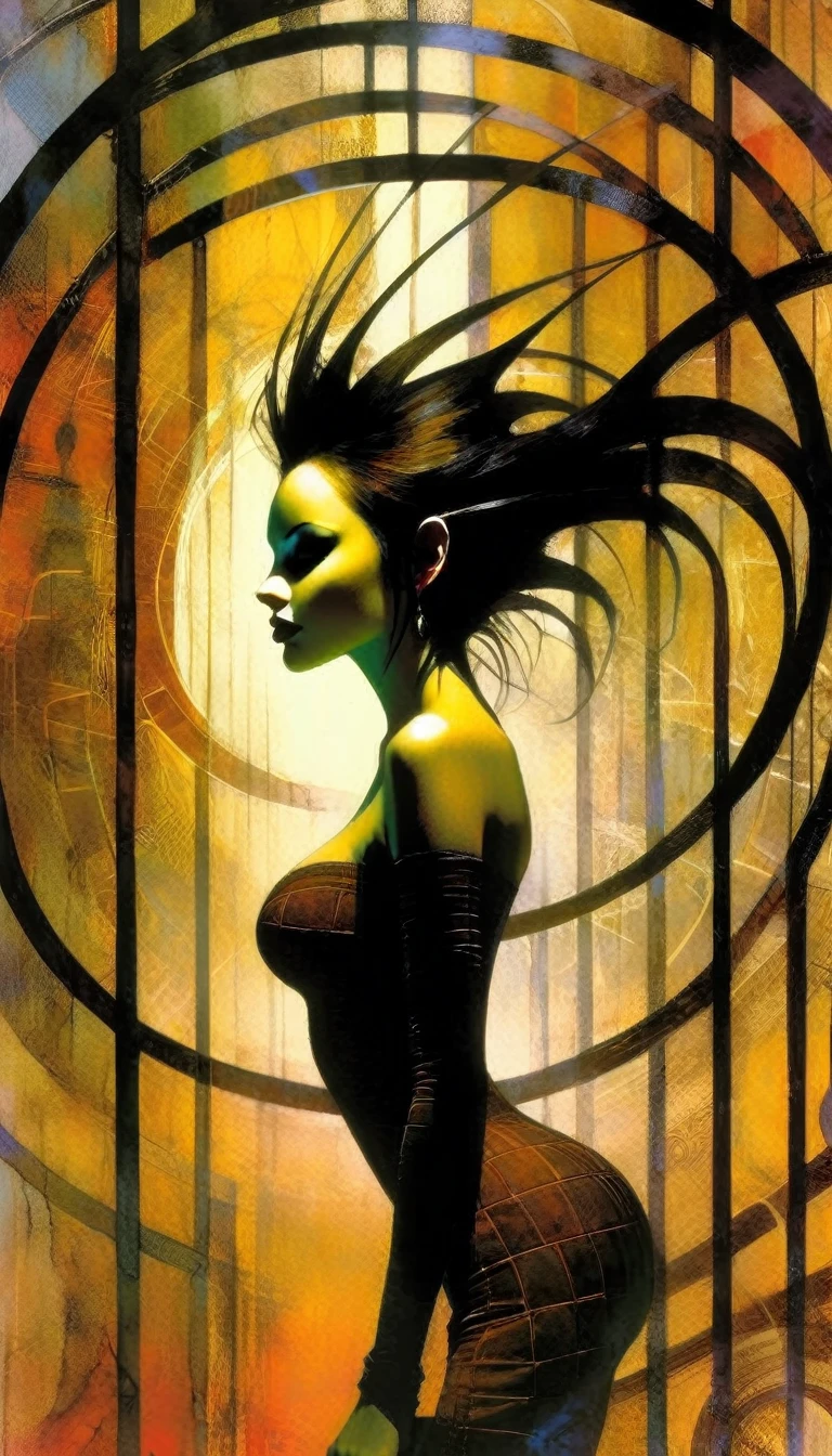 sexy girl in labyrinth, inspired by Dave McKean