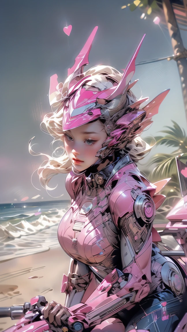 ((Highest quality)), ((masterpiece)), ((Realistic)), (detailed), (photoRealistic:1.5), (((Succubus ))),((Beautiful Face, Sharp Face)), (Thick body), (((Pink bodysuit))), Armor Light, ((View your viewers)), Dynamic pose, sf, High resolution, Ray Tracing, NVIDIA, Super Resolution, Unreal 5, Scattered beneath the surface, PBR Texturing, Post-processing, Anisotropic Filtering, Depth of written boundary, Maximum clarity and sharpness, Three-part method, 8K RAW, (Luminous Particles:1.4), (extremely detailed cg, unity 8k wallpaper, 3d, Cinema Lighting,(((Ride a high-tech bike)),((Bike across the beach)))
