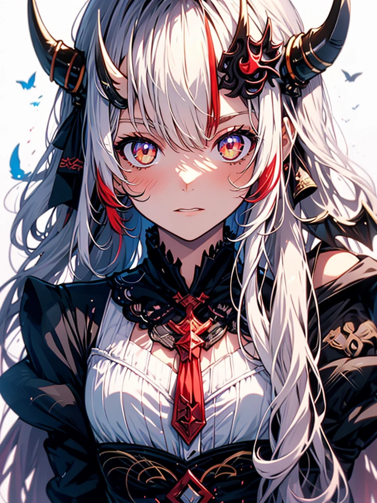 (((masterpiece))), ((eye detail)), ((face detail)), ((delicate feature)), ((best quality)), ((best artist)), ((ultra detailed landscape)), ((perfectly delicate physiognomy)), ((best illustration)), ((mountain landscape with clouds in the clear sky)), (1 girl) wearing robotic cyberpunk clothes, (((long white hair with fringes))), ((blood red eyes detailed)), in a lighting seen from above (((dark))), (neutral)), (almost no light in the scene), (((showing the detailing of the flickering eyes))) as if they were torches