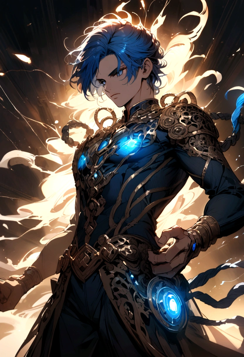 Blue haired boy with electrical powers