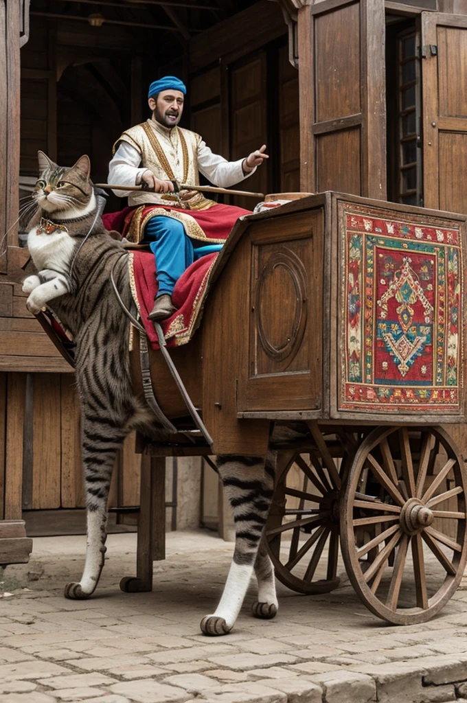 "Cat, dressed in the clothes of the Crimean khans,riding on a cart and singing loudly".