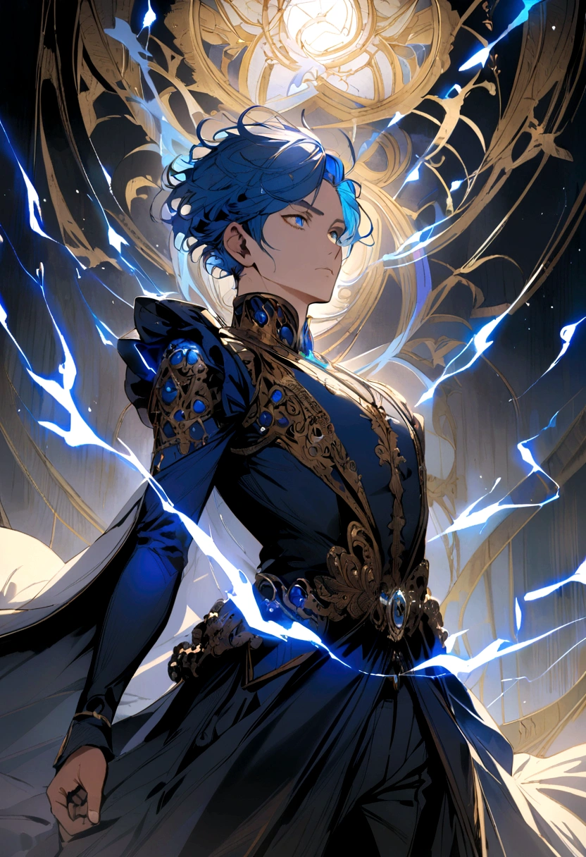Blue haired boy with electrical powers