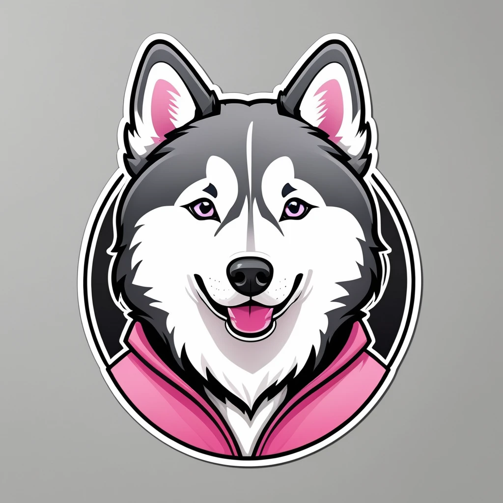 Logo design, cartoon husky, husky sticker, A high resolution, high detail, cartoon style, color gray and pink