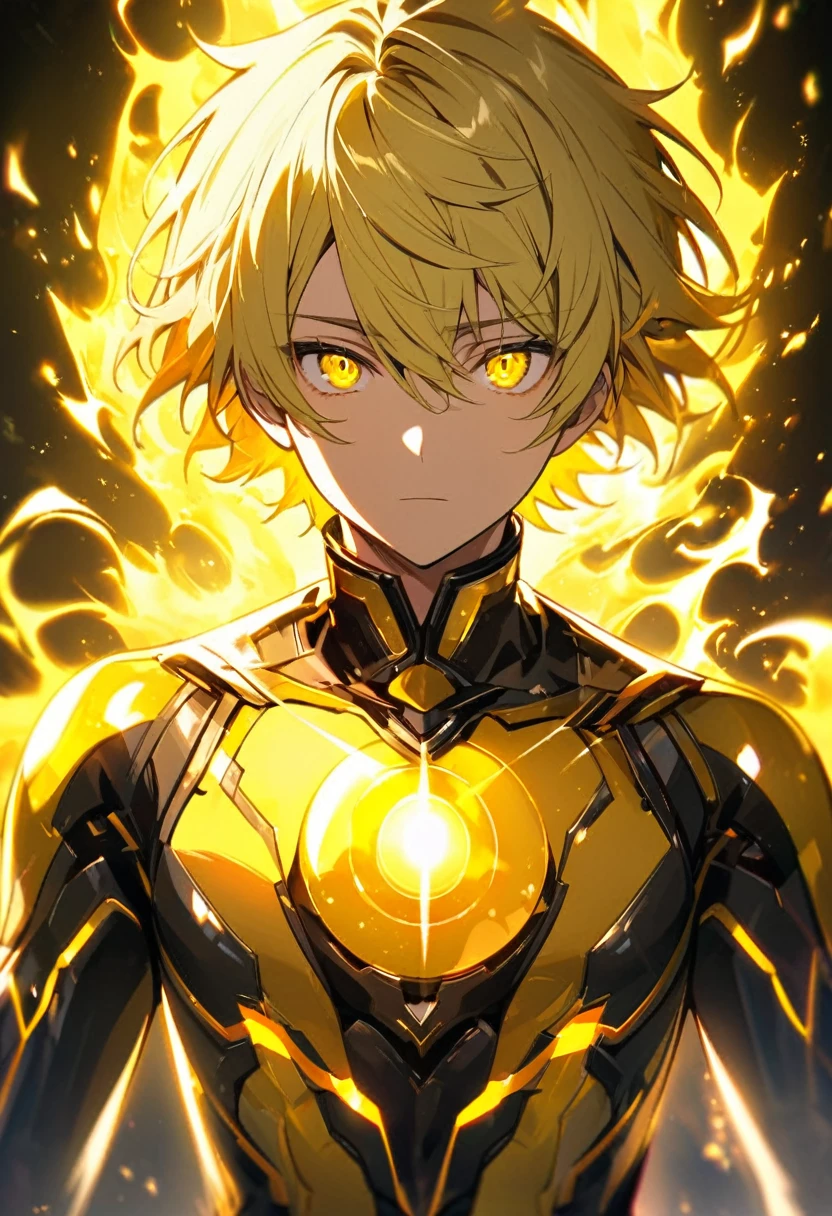 male, short hair, Shine body, Solar body, Shine eyes, Yellow Eyes, Yellow Hair, Shine hair, Aura of Light,, Yellow aura, Shine , I call it Aura