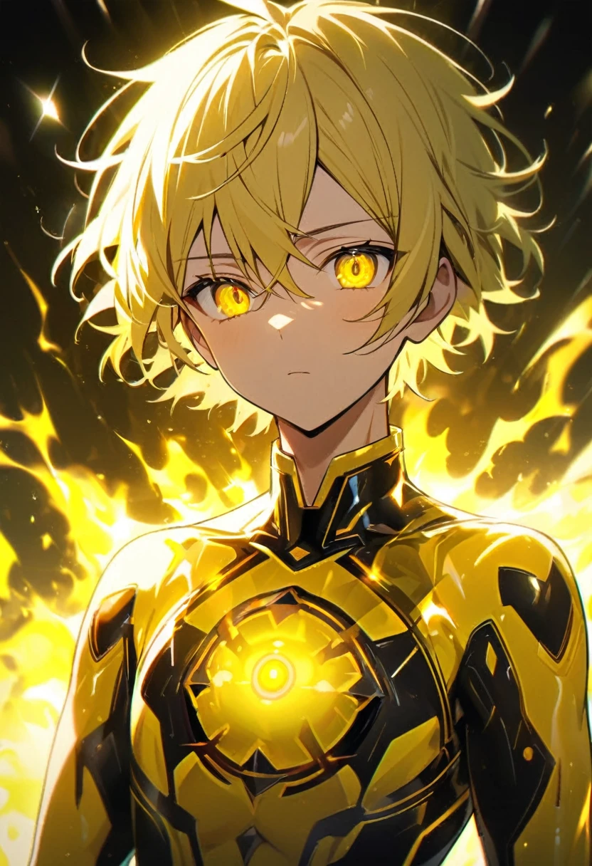 male, short hair, Shine body, Solar body, Shine eyes, Yellow Eyes, Yellow Hair, Shine hair, Aura of Light,, Yellow aura, Shine , I call it Aura