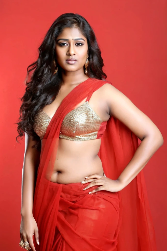 Looks like Nayanthara, thick figure, bulky figure, fleshy figure, black lips, beautiful hypnotizing gazing eyes, Full figured woman, heavy figure, attractive, gorgeous, stunning beauty, milf, 50 years old Woman, attractive body, araffe woman in a gold sari posing for a picture, chocolate skin, skin pores, sweat, incredible skin texture, wearing gold jewellery, photo of a hand jewellery model, sexy girl with dark complexion, indian girl with brown skin, traditional beauty, wearing elegant jewellery, traditional makeup, with small studded earings, indian goddess, indian, intricate thin details in gold, gold jewellery, modeling shoot, 7 0 mm portrait, dramatic lighting, cinematic colour grading,