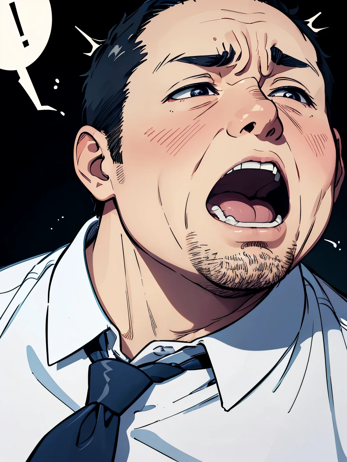 ((Orgasm facial expression of a middle-aged man))、((The moment of ejaculation))、Detailed facial expressions、White Y-shirt and tie、A dark and suspicious toilet at night、(Eyes closed and mouth open)、