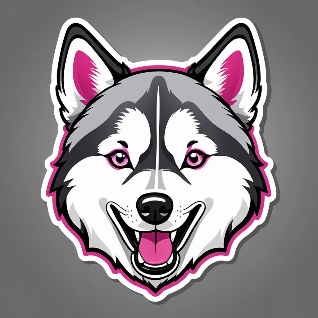 Logo design, cartoon husky, husky sticker, husky peeks, A high resolution, high detail, cartoon style, color gray and pink